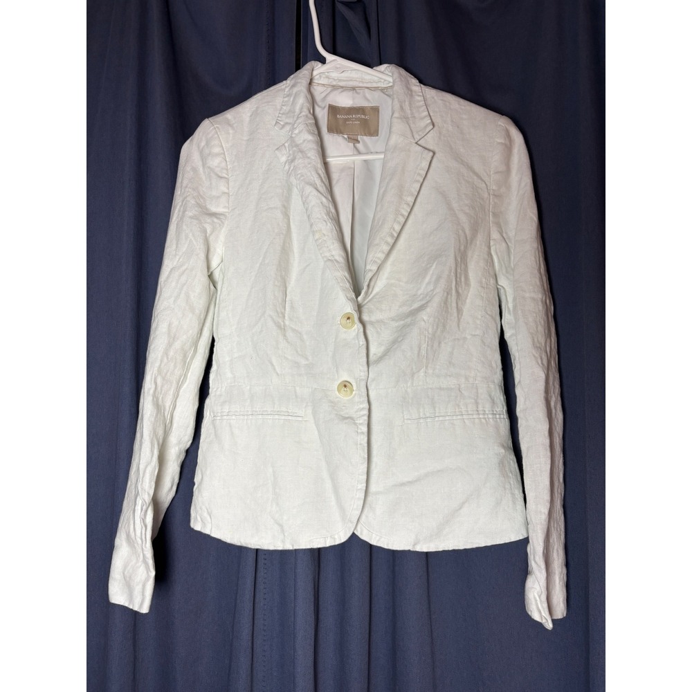 Banana Republic Womens White 100% Linen Two Button Tailored Blazer Jacket Size 6